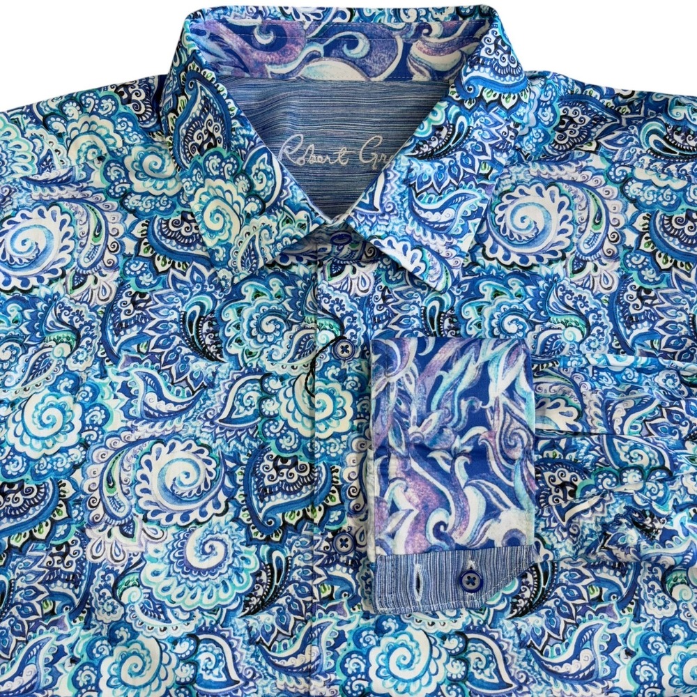 Robert Graham Larson Long Sleeve Shirt Mens XL Blue White Paisley NWT